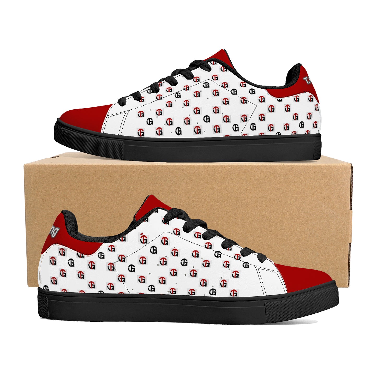 T.G. Red And White Logo Pattern Leather Sneakers