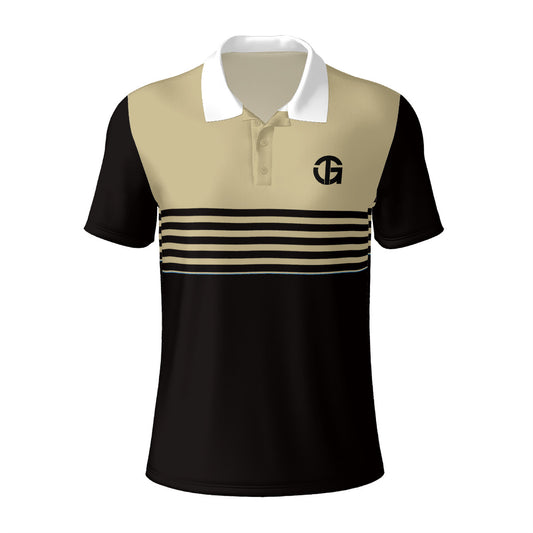 Beige and Black Striped Polo Shirt