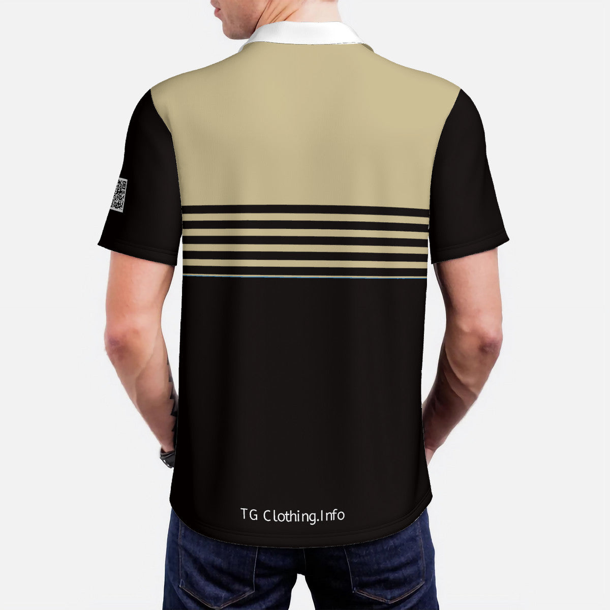 Beige and Black Striped Polo Shirt