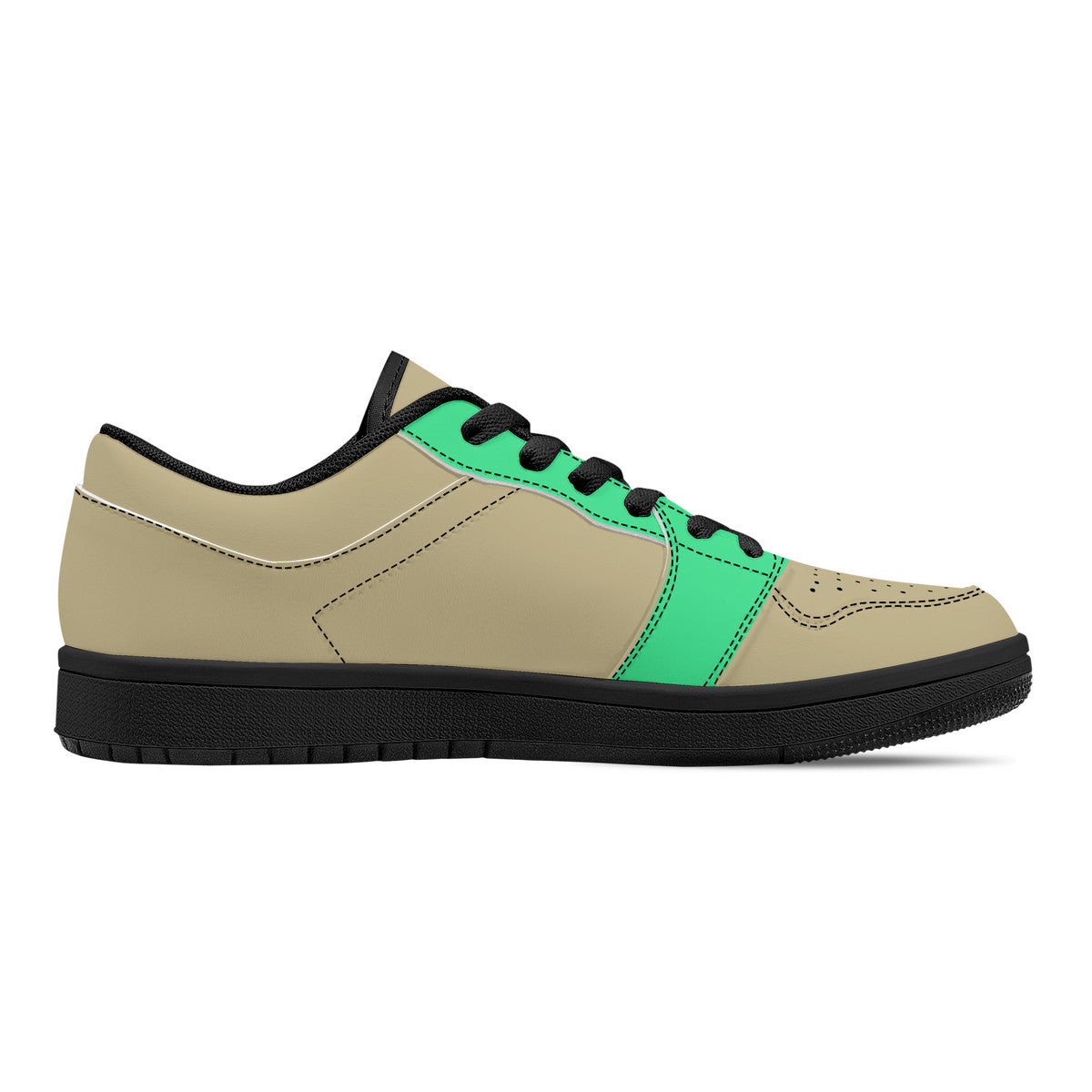 Beige and Green Low-Top Leather Sneakers