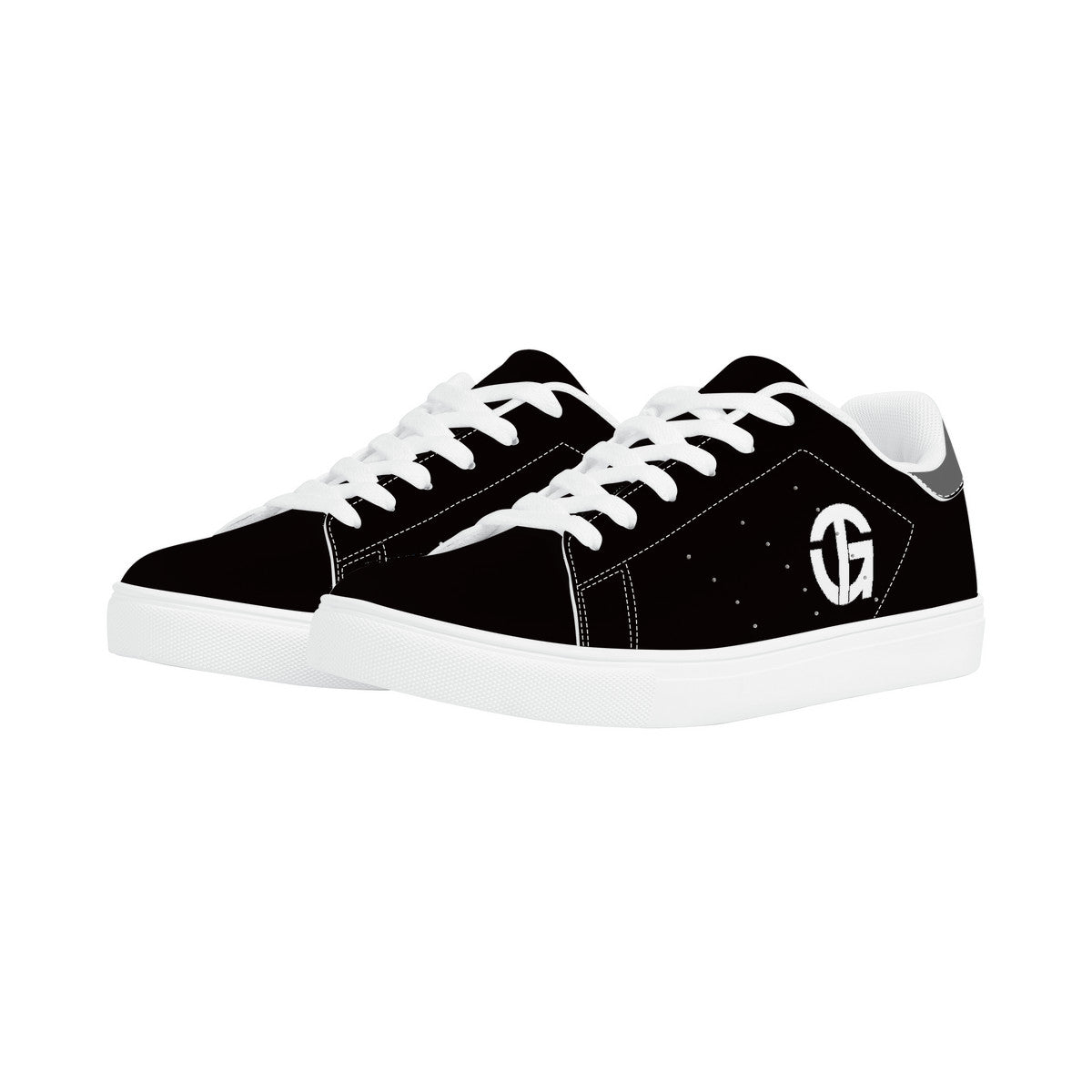 TG- Black on Gray with white logo Leather Sneakers