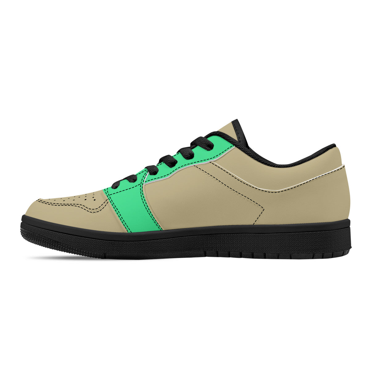 Beige and Green Low-Top Leather Sneakers