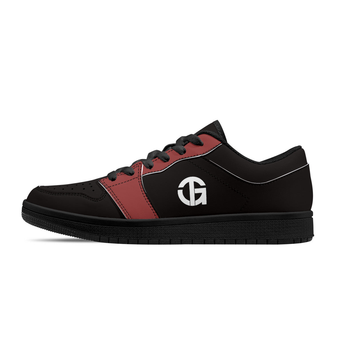 TG - Black and Burgundy Black Sole Low-Top Leather Sneakers