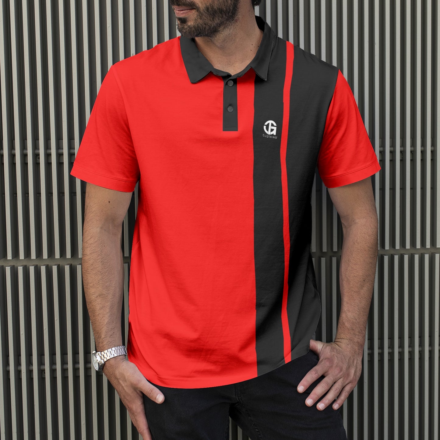 Men's Red and Black Striped Polo Shirts