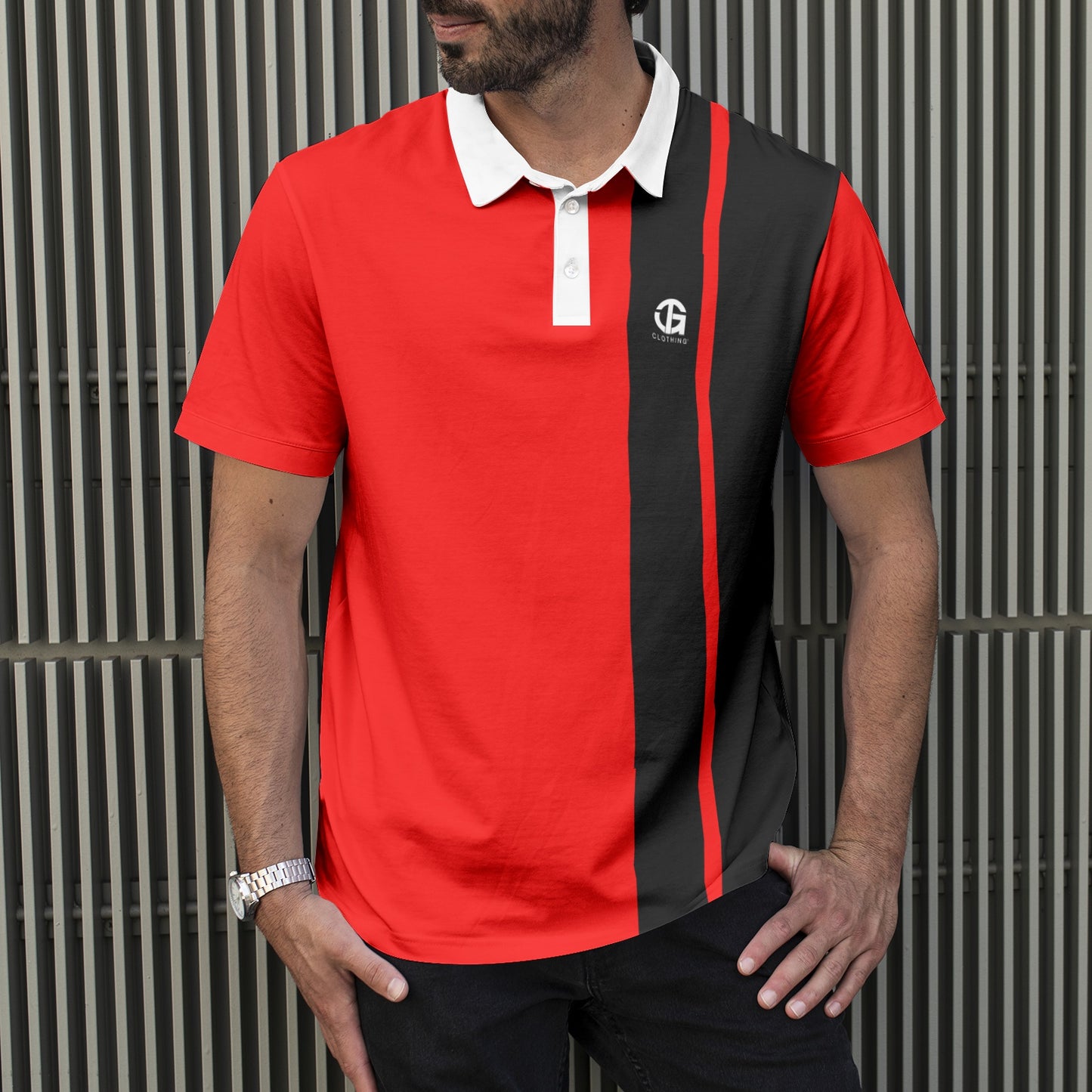 Men's Red and Black Striped Polo Shirts