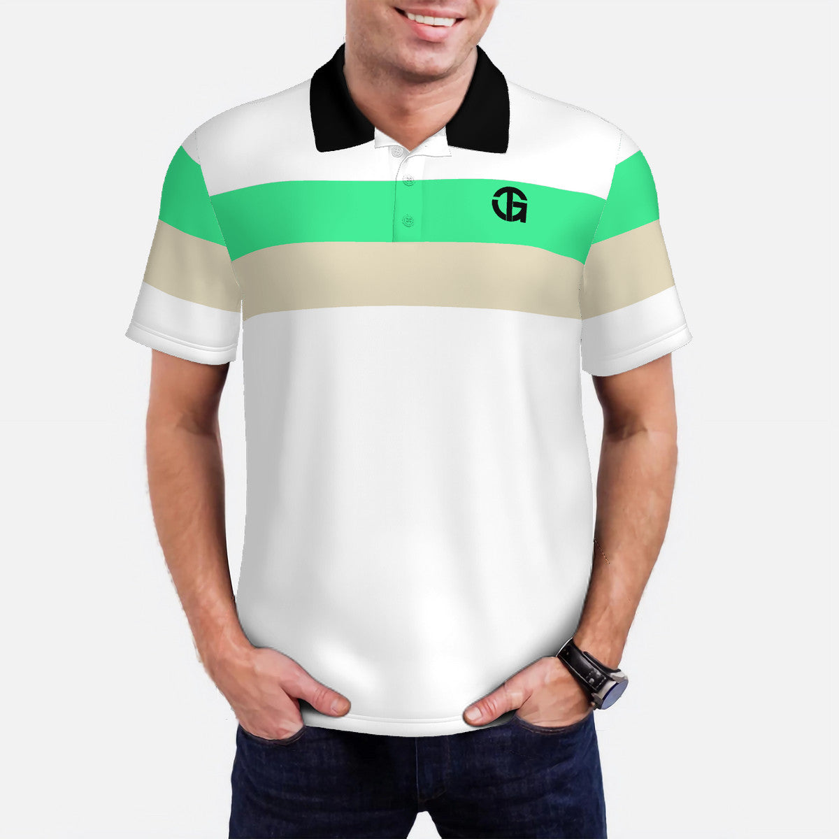 TG - Men’s Lime Green and White Polo Shirt