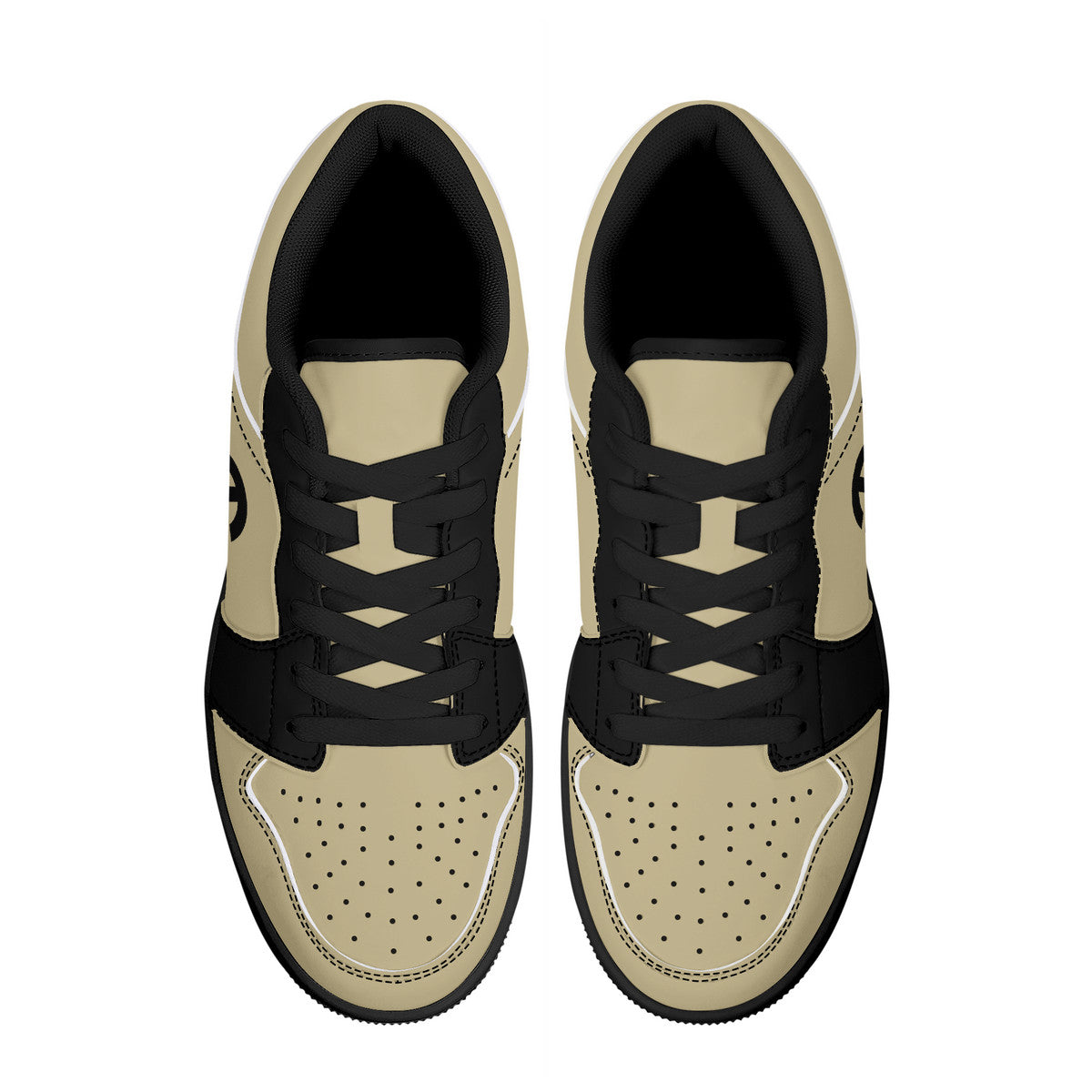 Copy of Beige and Black, Black Sole Low-Top Leather Sneakers