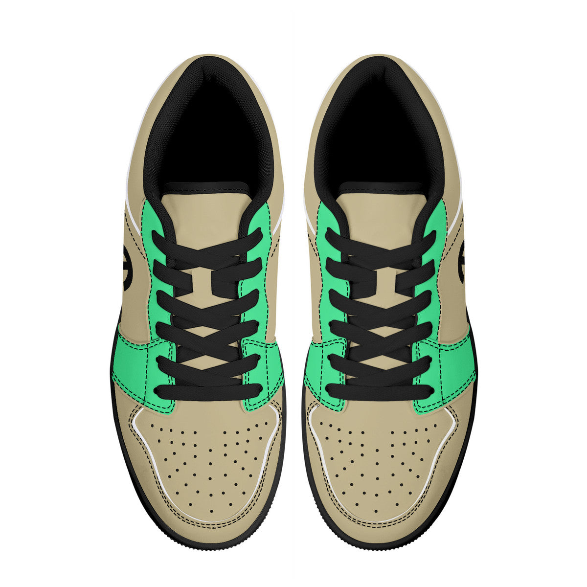 Beige and Green Low-Top Leather Sneakers