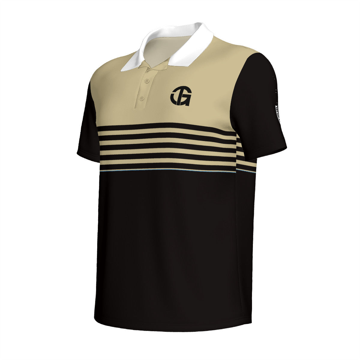 Beige and Black Striped Polo Shirt