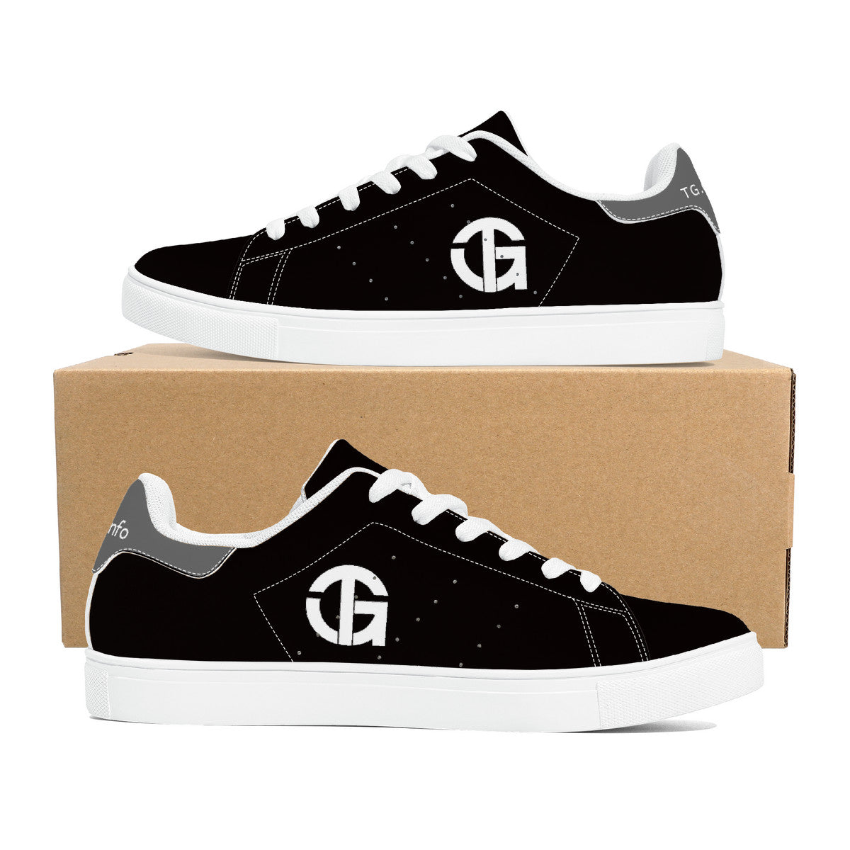 TG- Black on Gray with white logo Leather Sneakers