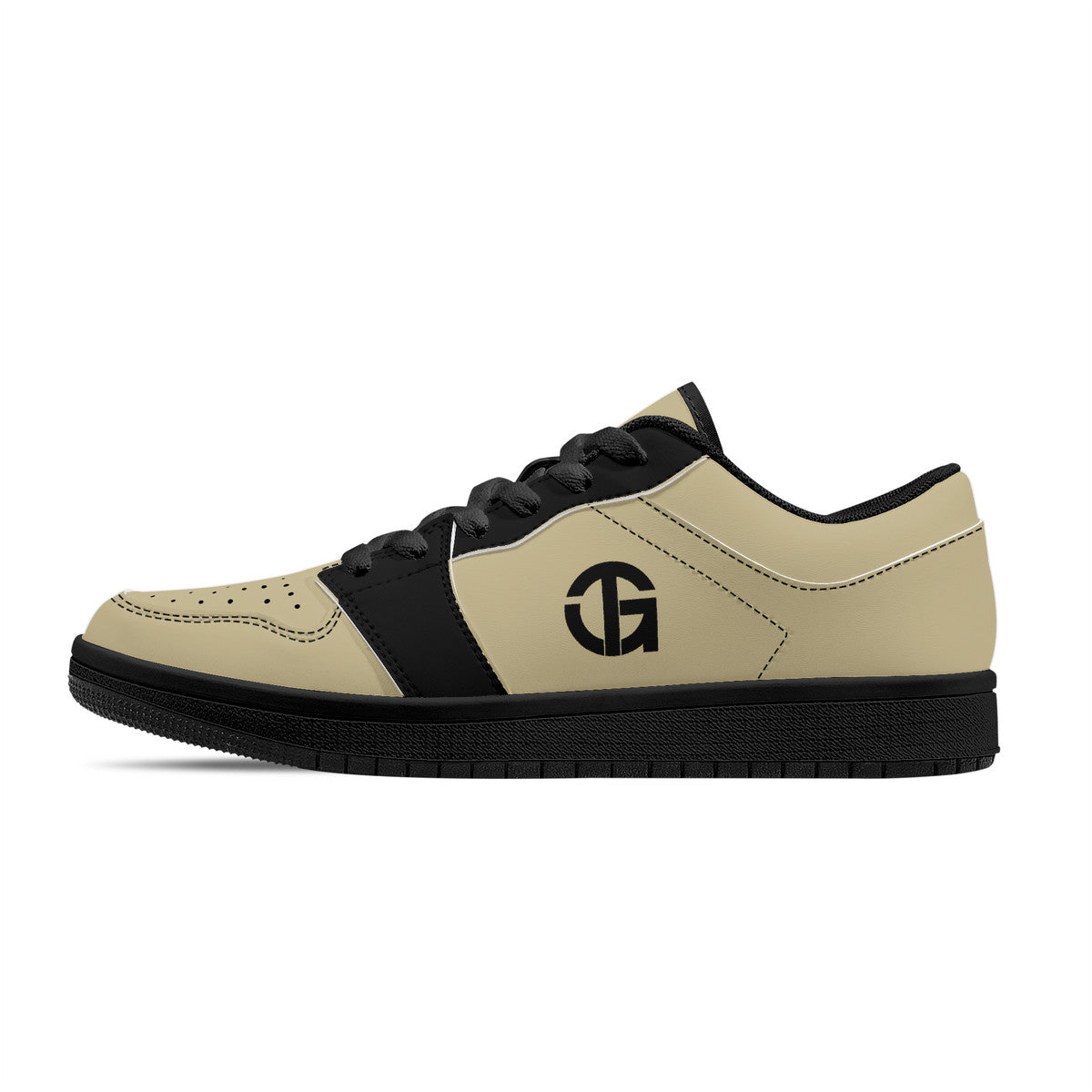Copy of Beige and Black, Black Sole Low-Top Leather Sneakers