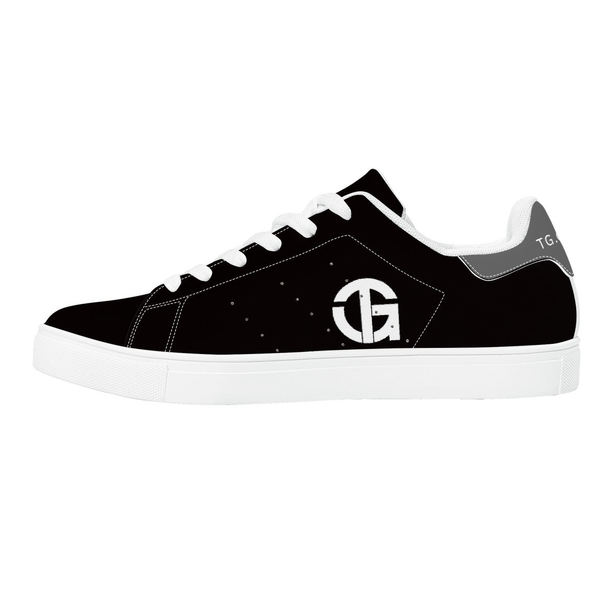 TG- Black on Gray with white logo Leather Sneakers