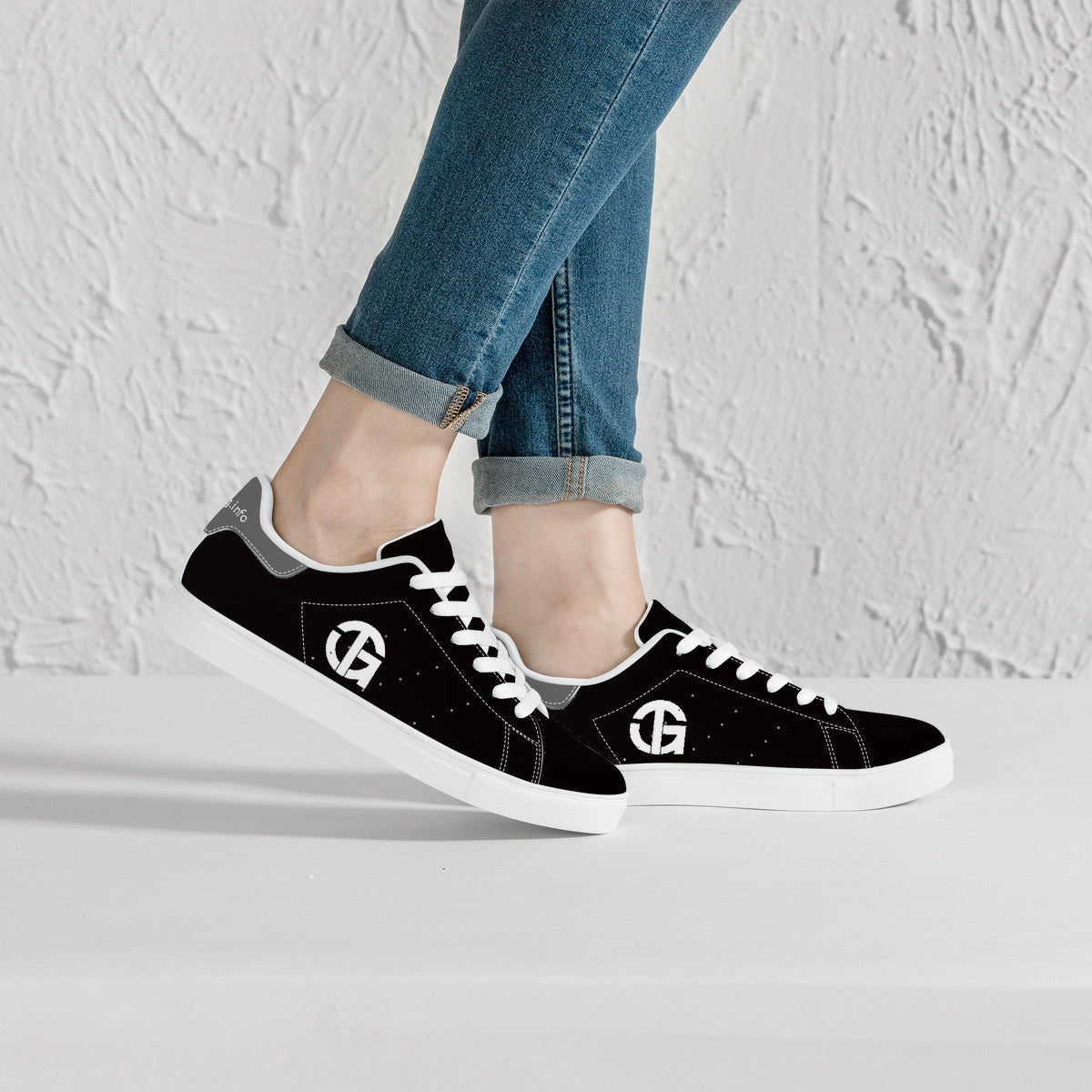 TG- Black on Gray with white logo Leather Sneakers
