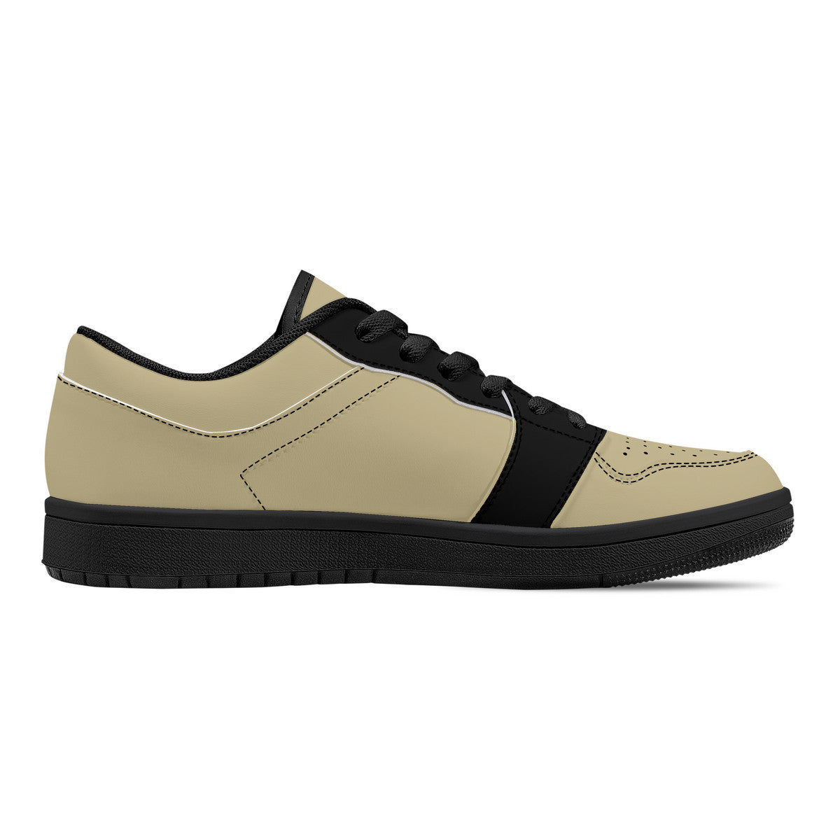 Beige and Black, Black Sole Low-Top Leather Sneakers