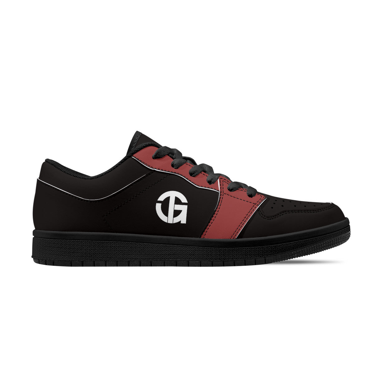 TG - Black and Burgundy Black Sole Low-Top Leather Sneakers