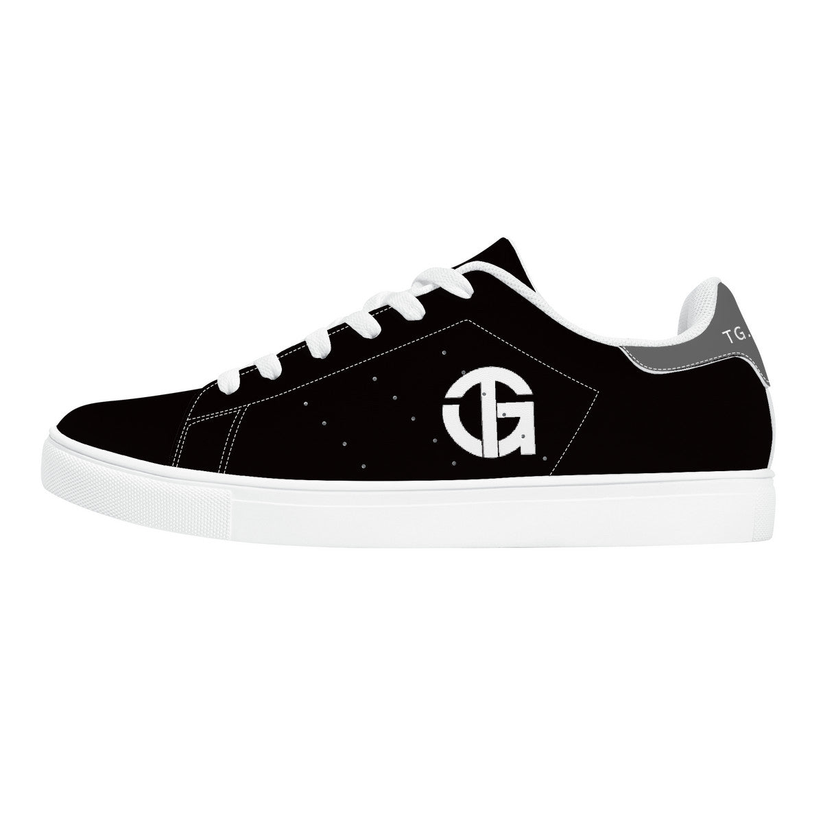 TG- Black on Gray with white logo Leather Sneakers