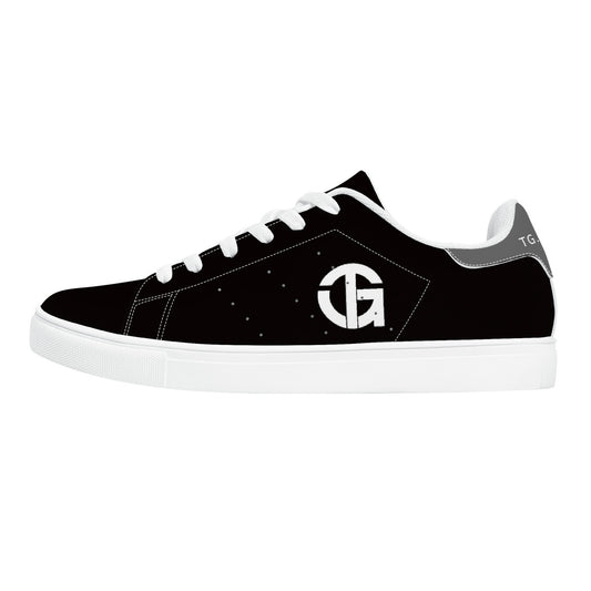 TG- Black on Gray with white logo Leather Sneakers