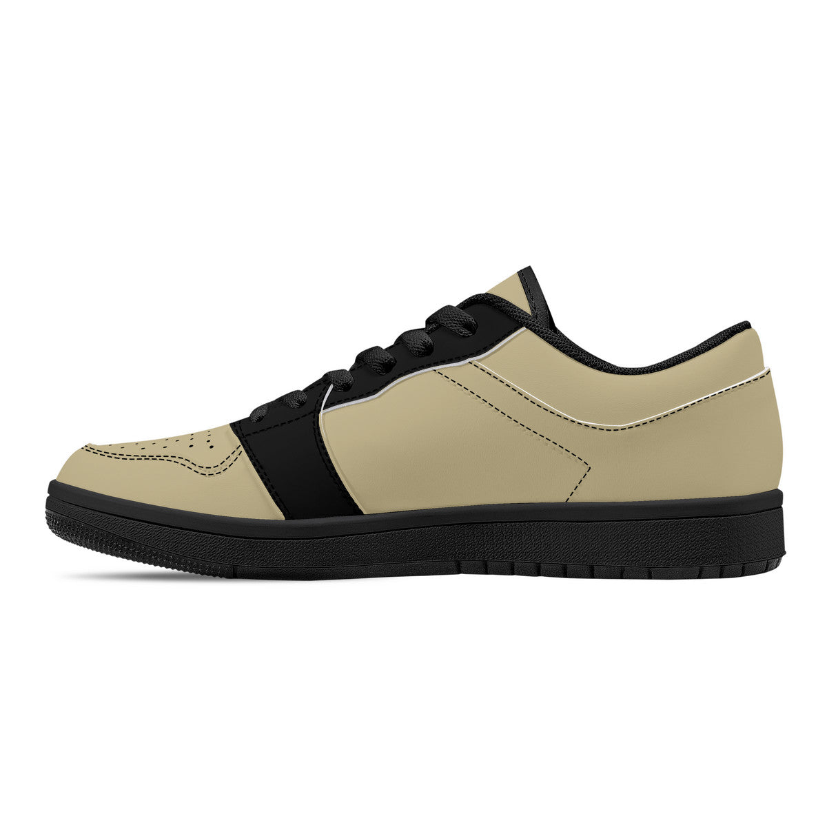 Beige and Black, Black Sole Low-Top Leather Sneakers