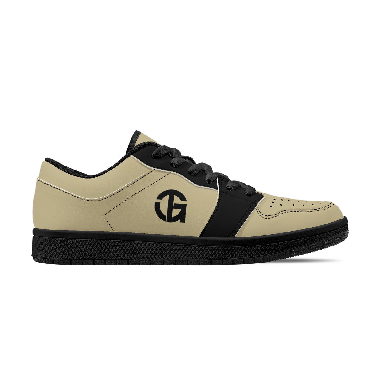 Copy of Beige and Black, Black Sole Low-Top Leather Sneakers