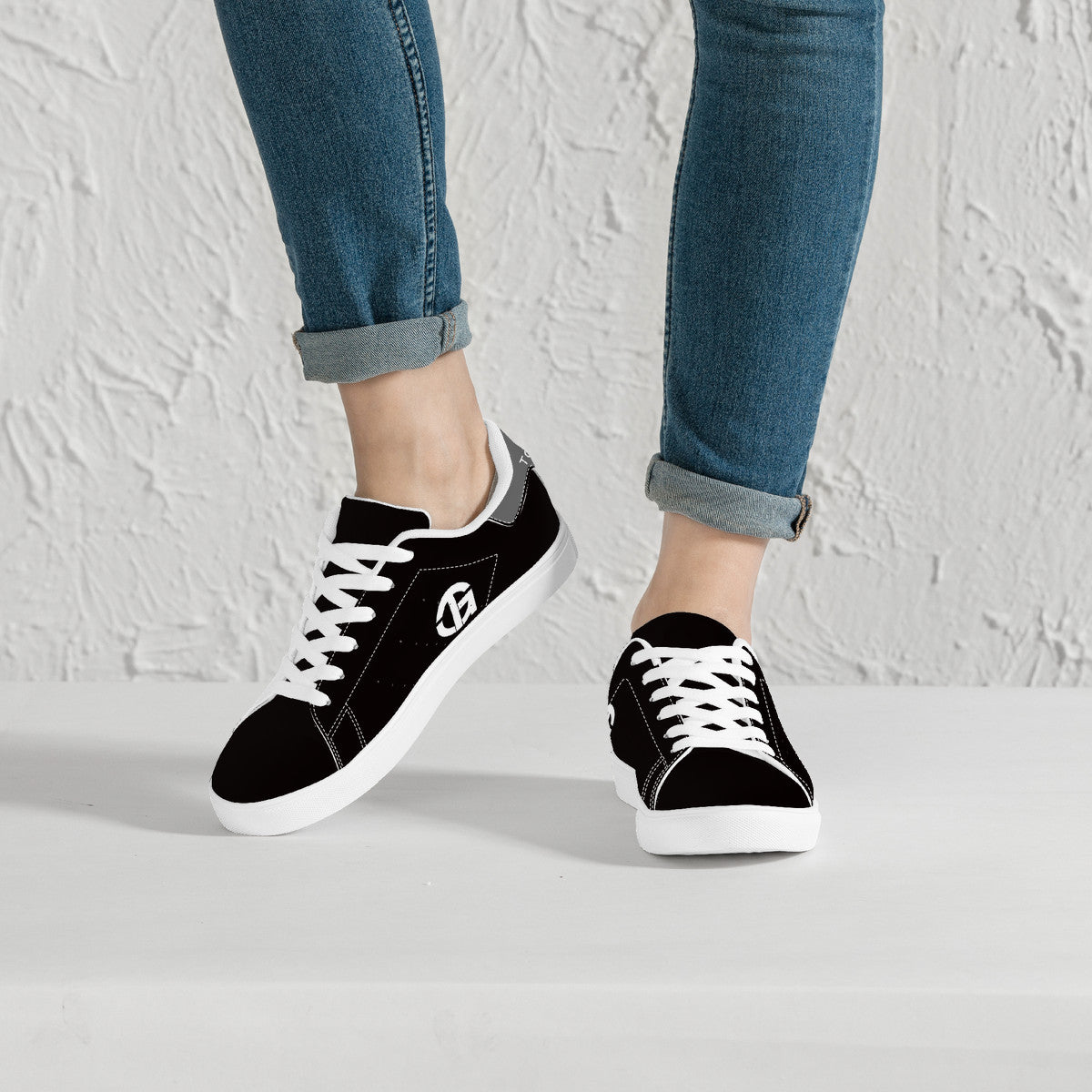 TG- Black on Gray with white logo Leather Sneakers