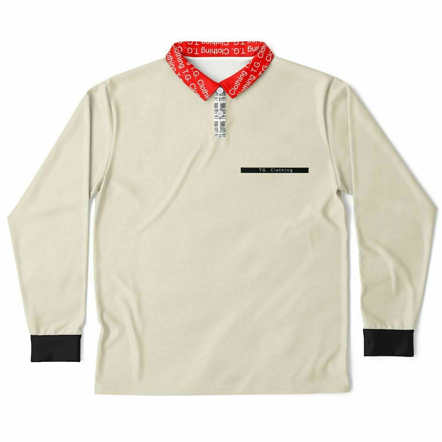 TG Beige, Red Collar Long Sleeve Polo