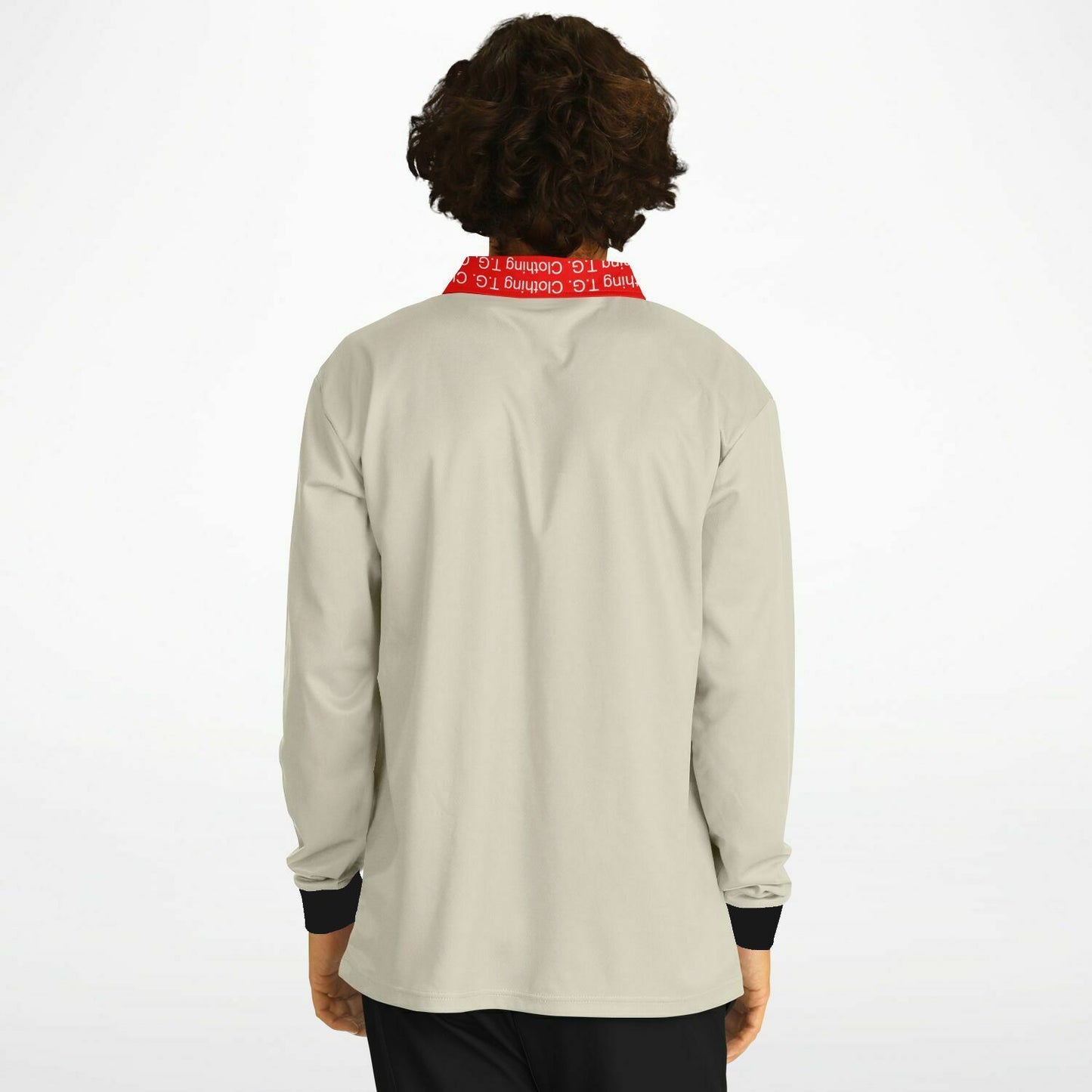 TG Beige, Red Collar Long Sleeve Polo