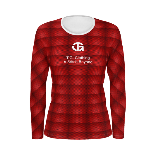 Women's Long Sleeve Red Patterned Tee