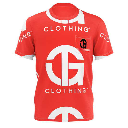 T.G. Red T with white Logo Pattern