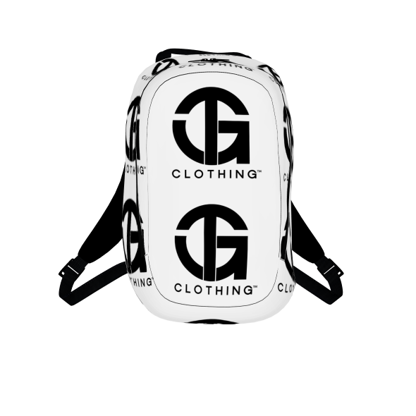 T.G. Back Pack 1 white w/Black logo repeat