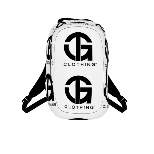 T.G. Back Pack 1 white w/Black logo repeat