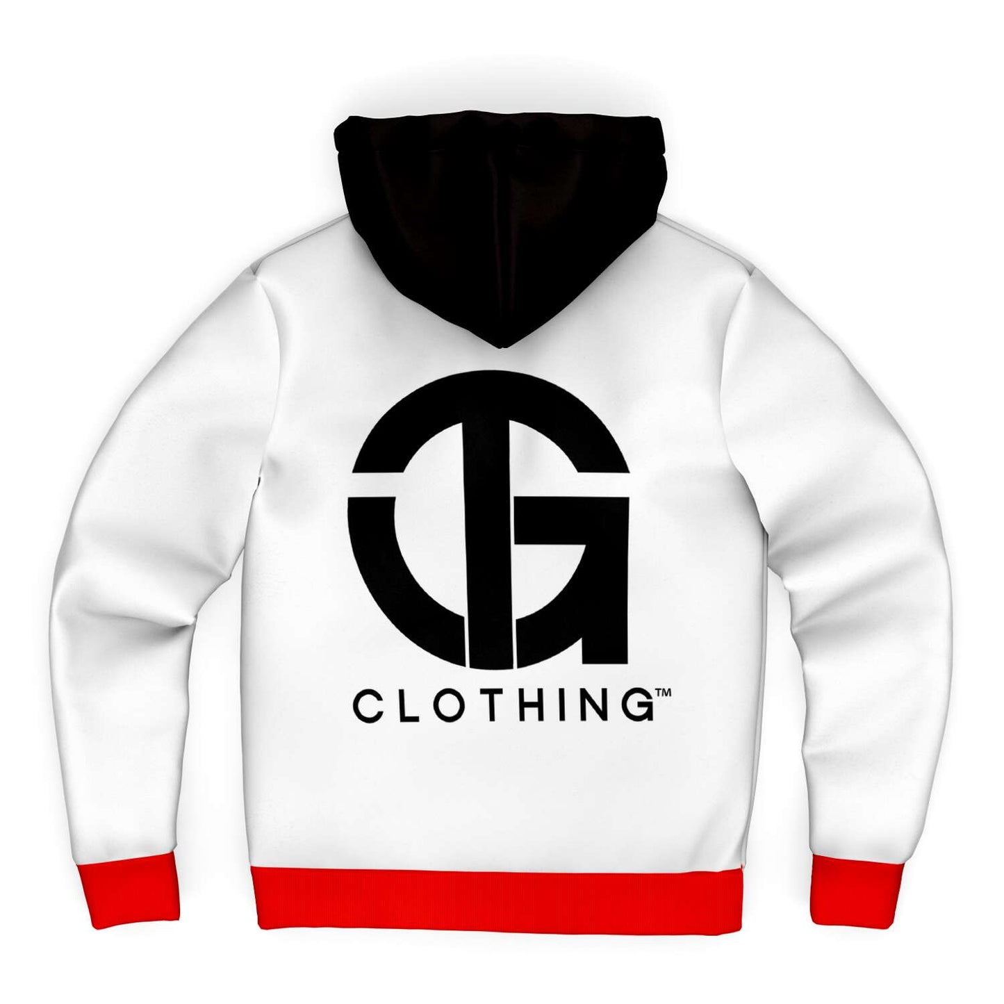 White Red and Black Hoodie and Sneakers