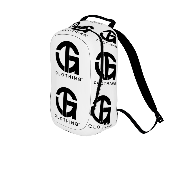 T.G. Back Pack 1 white w/Black logo repeat
