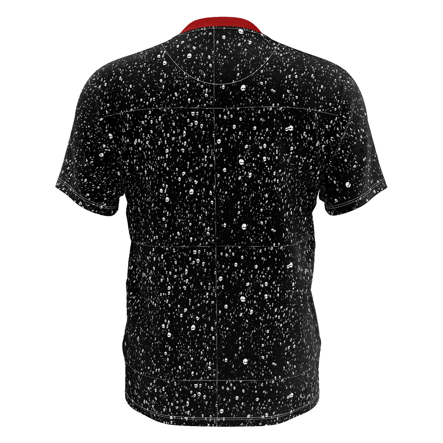 BLACK TEE WITH WHITE RAIN DROPS & RED COLLAR