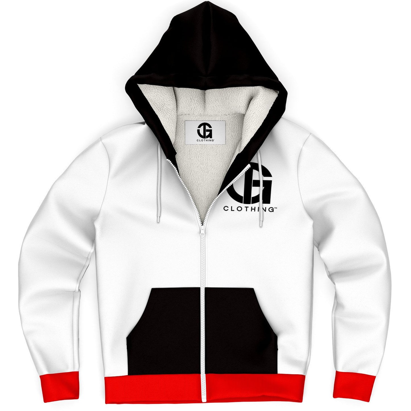 White Red and Black Hoodie and Sneakers