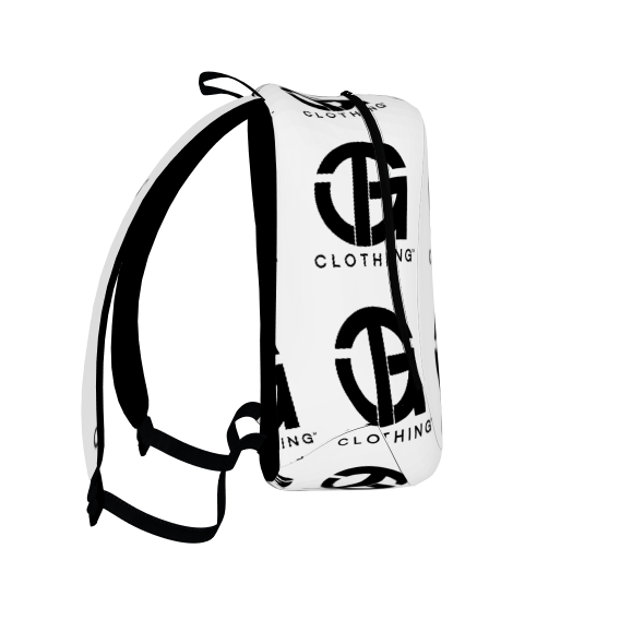 T.G. Back Pack 1 white w/Black logo repeat