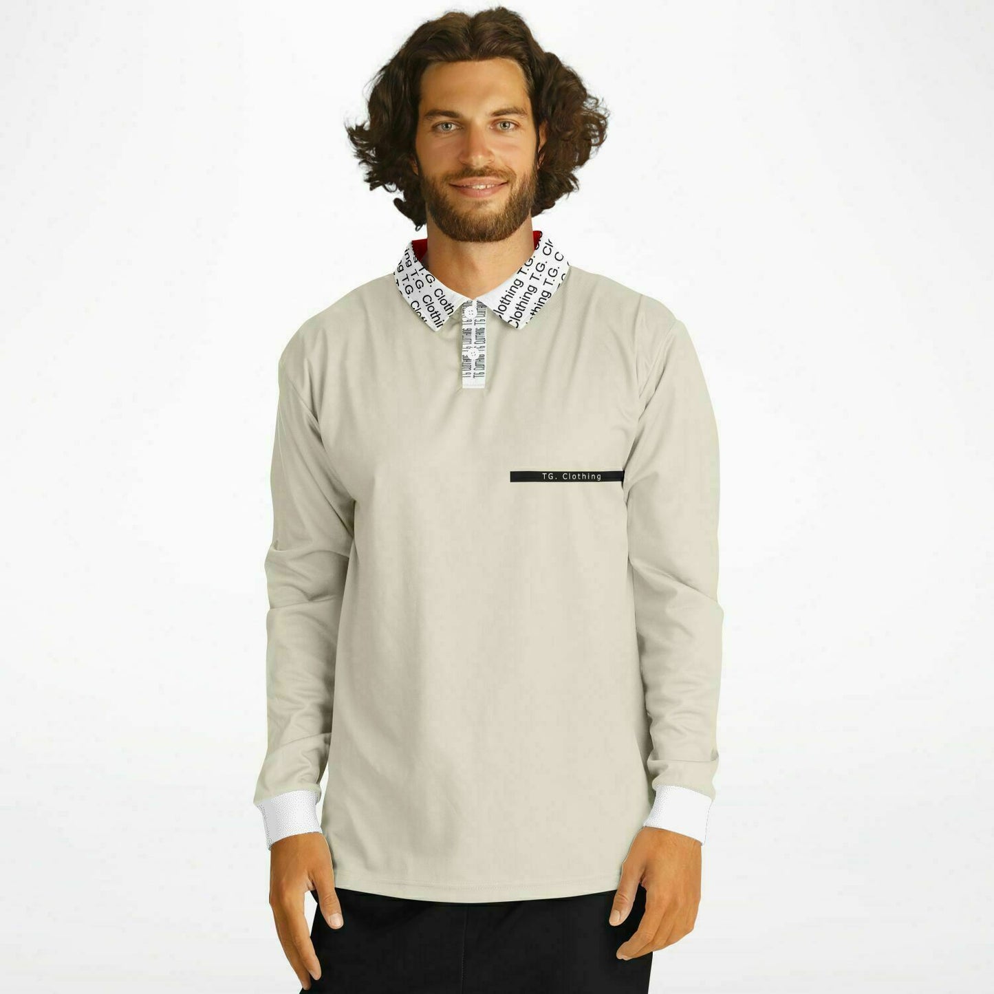 TG Beige and White Long Sleeve Polo