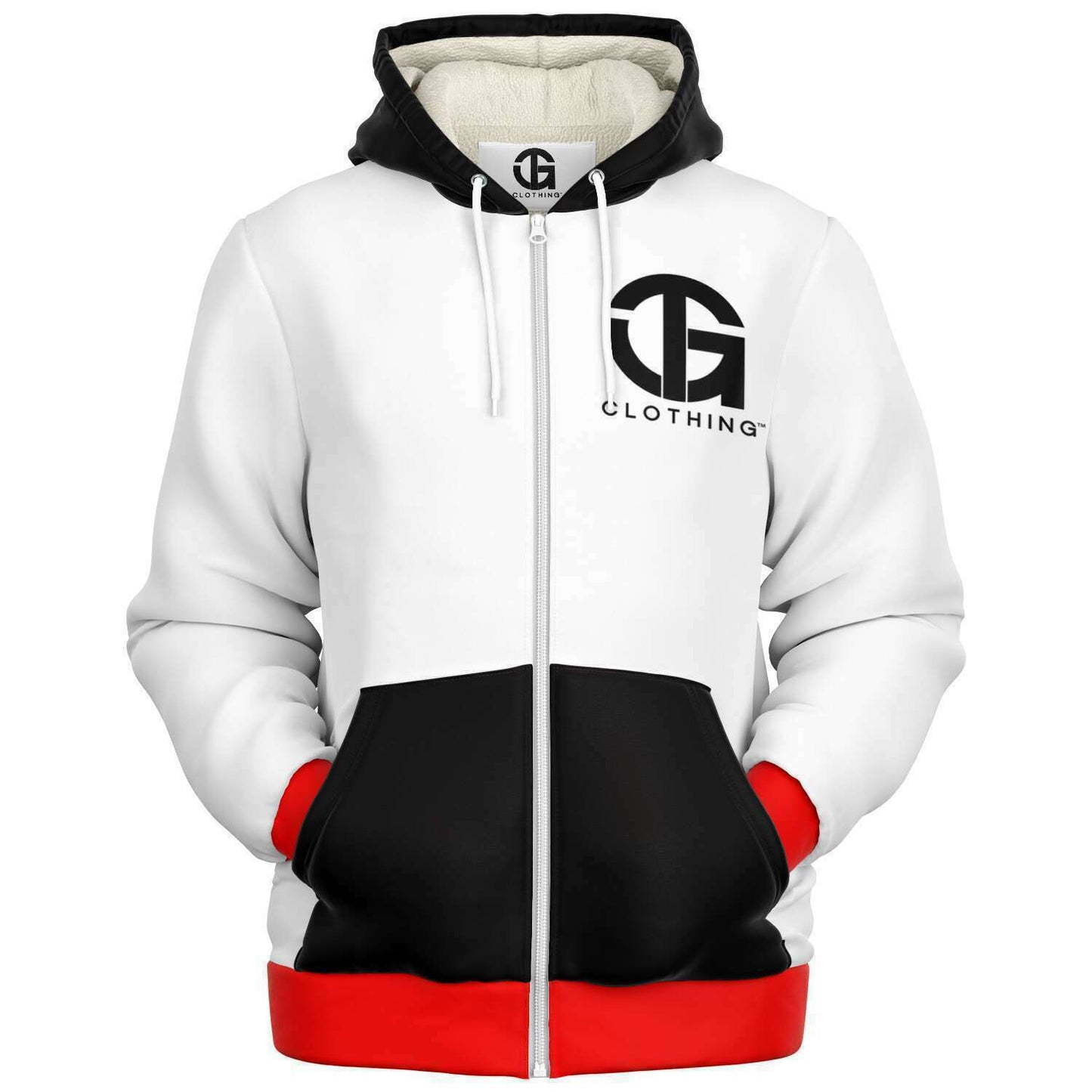 White Red and Black Hoodie and Sneakers