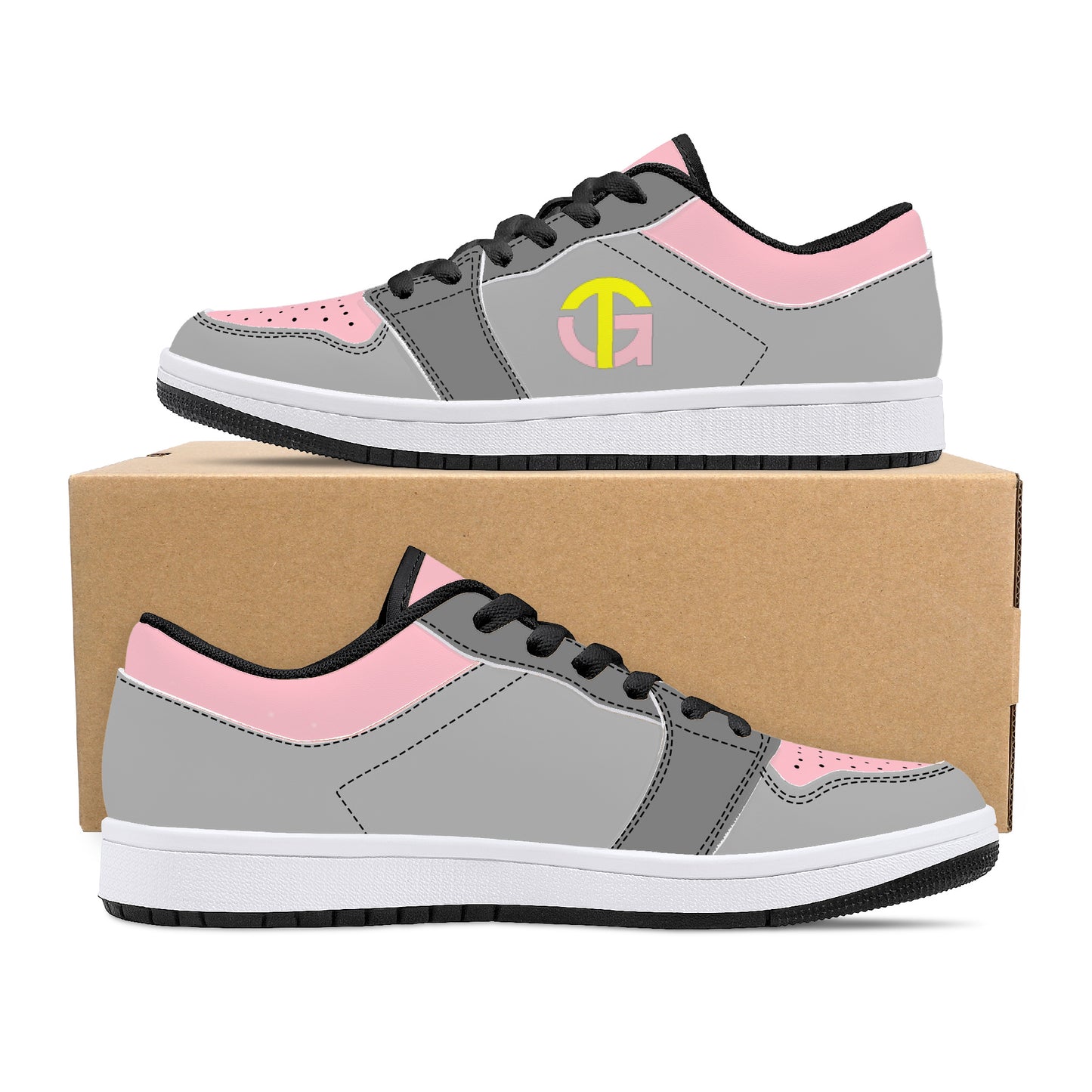 TG Gray and Pink Leather Sneakers