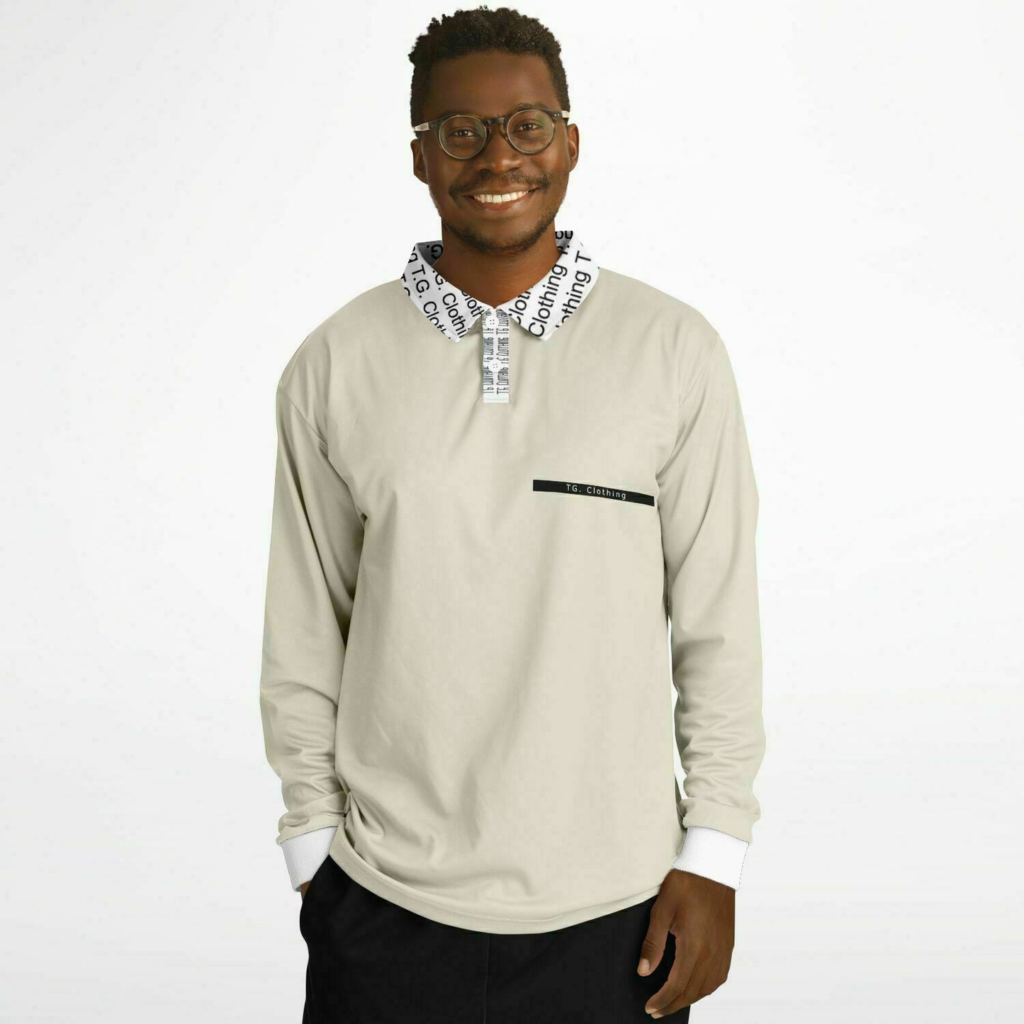 TG Beige and White Long Sleeve Polo