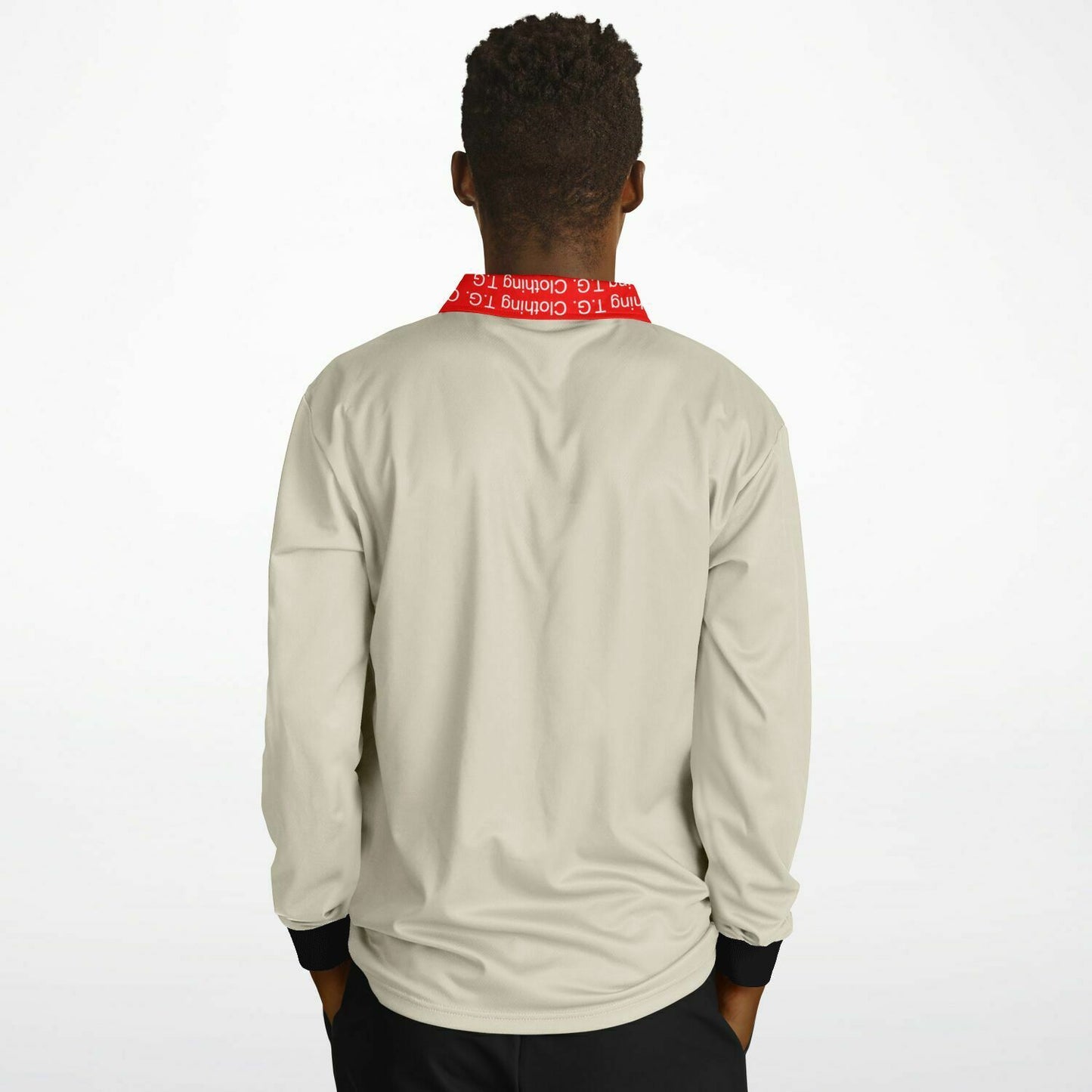 TG Beige, Red Collar Long Sleeve Polo