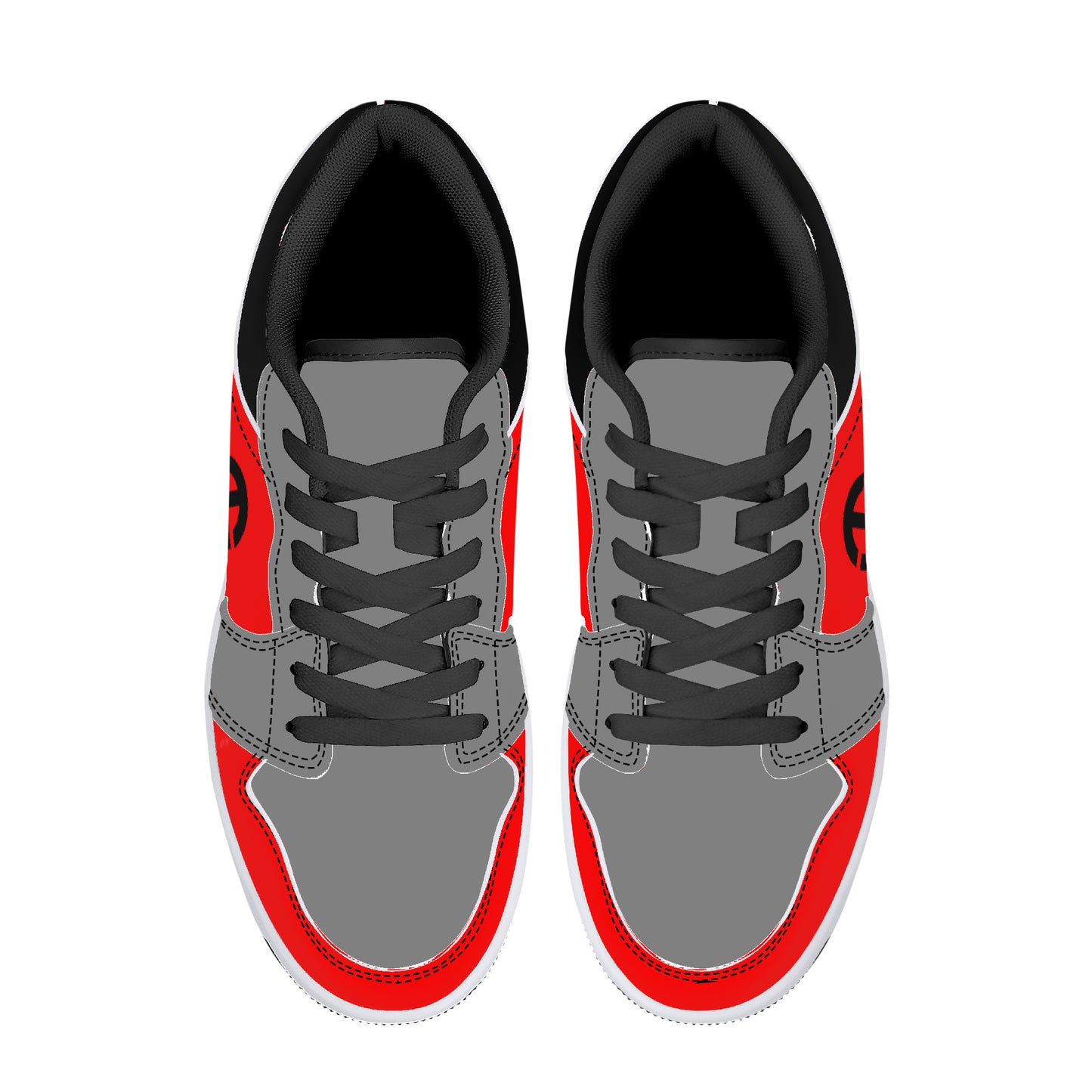 TG Fire Red and Gray and Black Low-Top Leather Sneakers