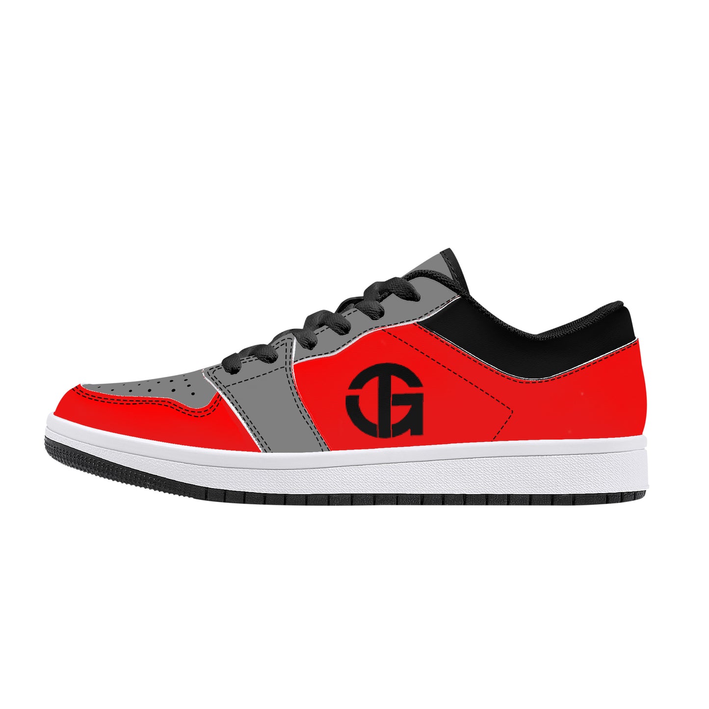 TG Fire Red and Gray and Black Low-Top Leather Sneakers