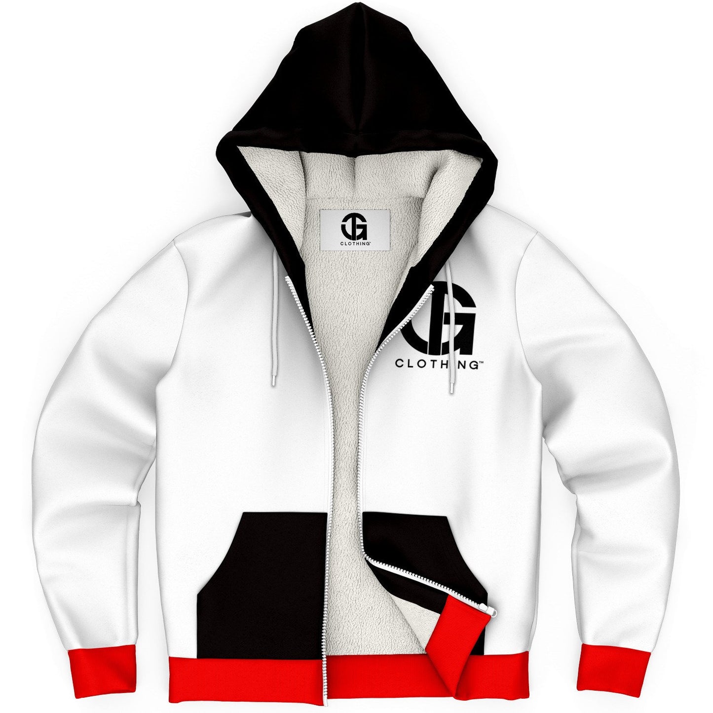 White Red and Black Hoodie and Sneakers