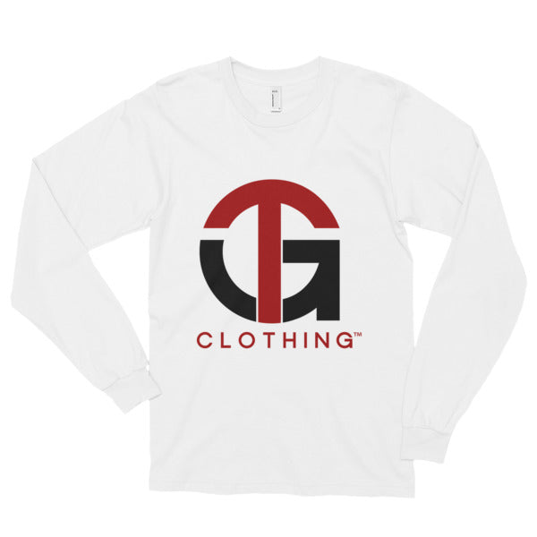 Long sleeve white t-shirt (unisex) with Red/Black Logo