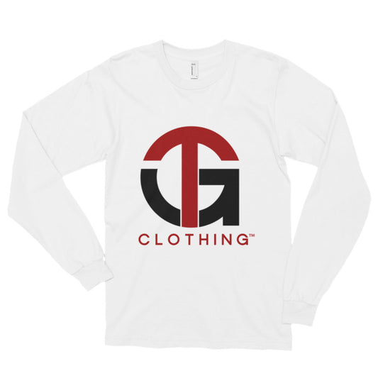 Long sleeve white t-shirt (unisex) with Red/Black Logo