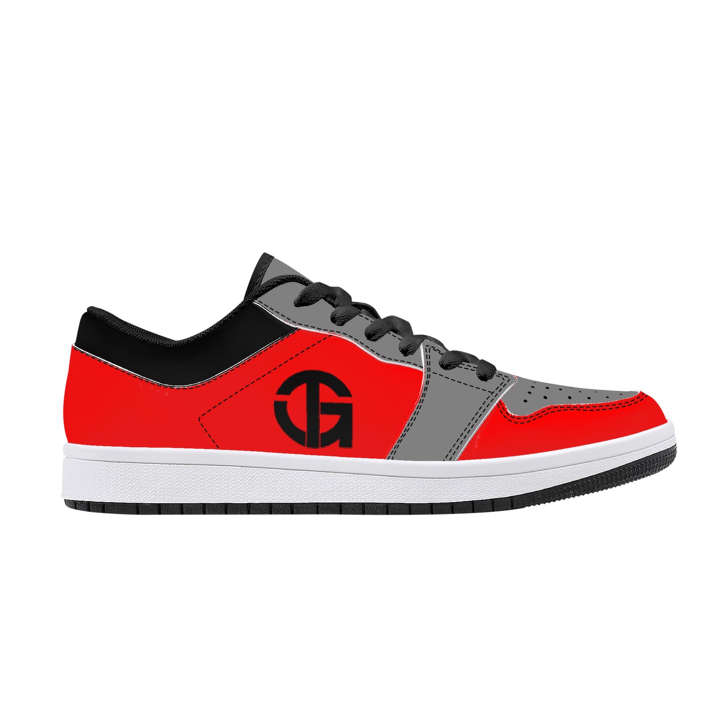 TG Fire Red and Gray and Black Low-Top Leather Sneakers
