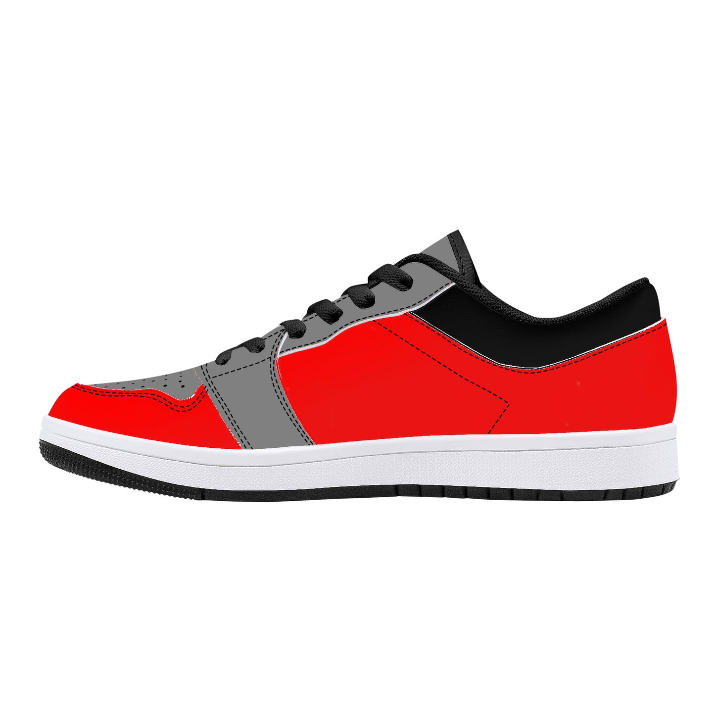 TG Fire Red and Gray and Black Low-Top Leather Sneakers