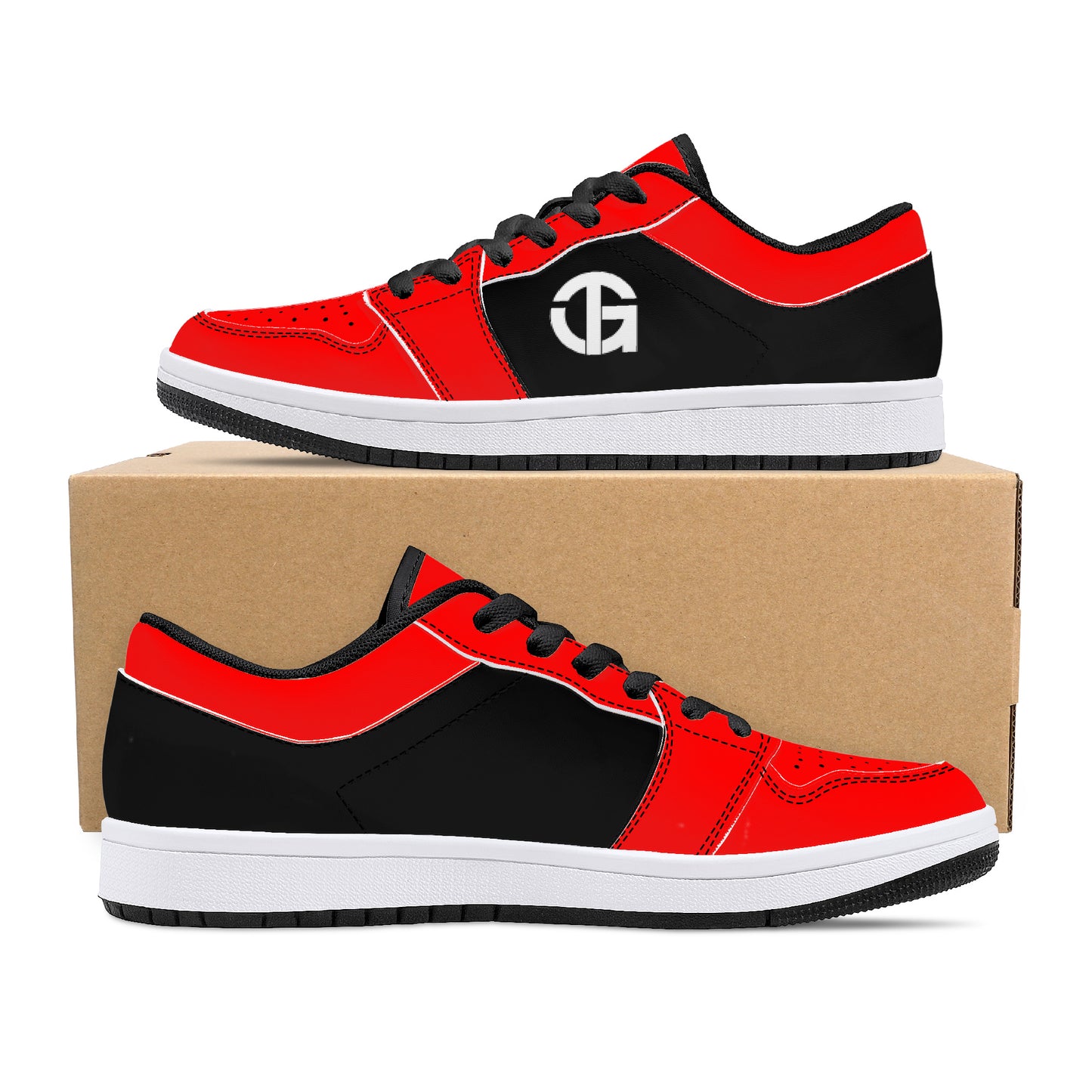 TG Fire Red and Black Low-Top Leather Sneakers