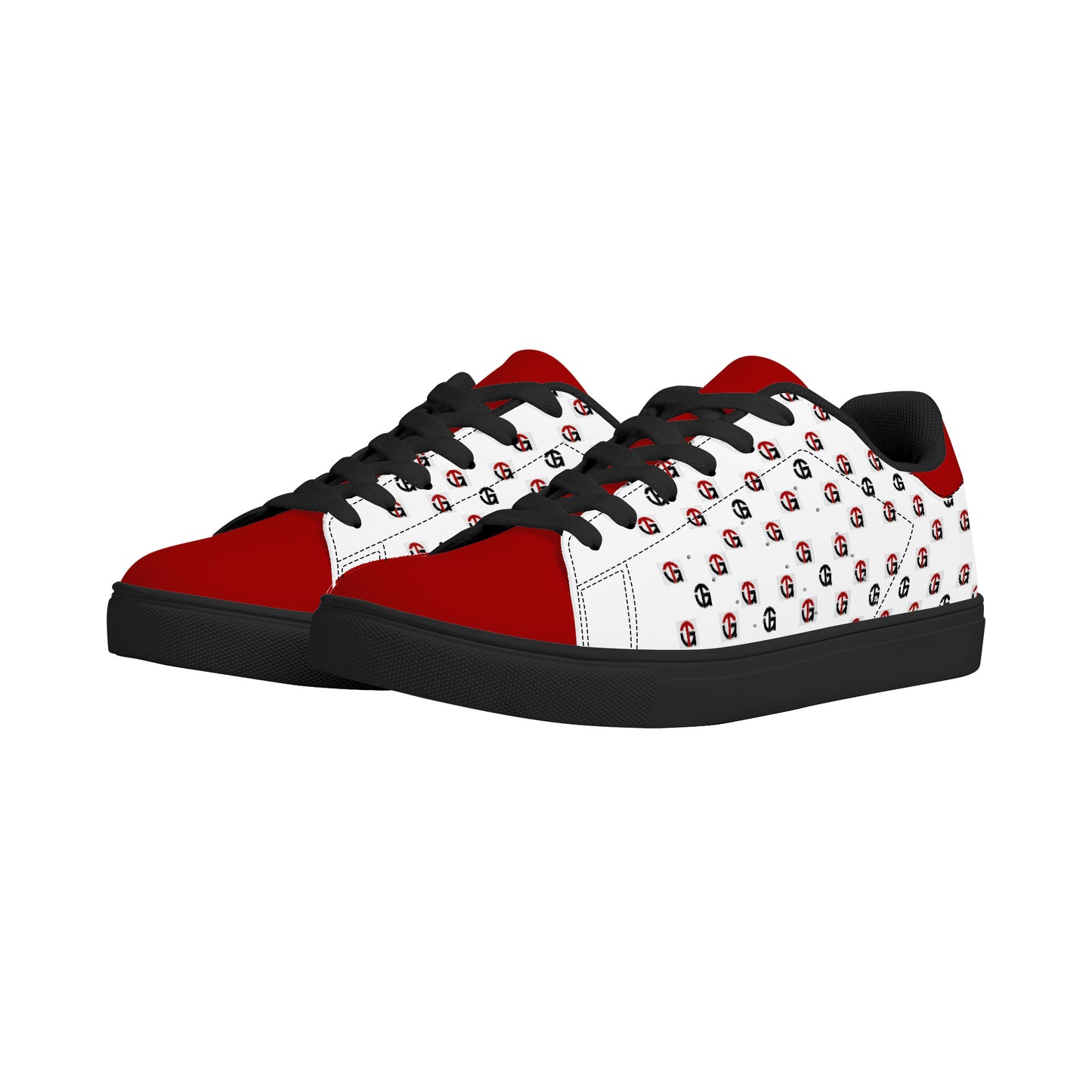 T.G. Red And White Logo Pattern Leather Sneakers