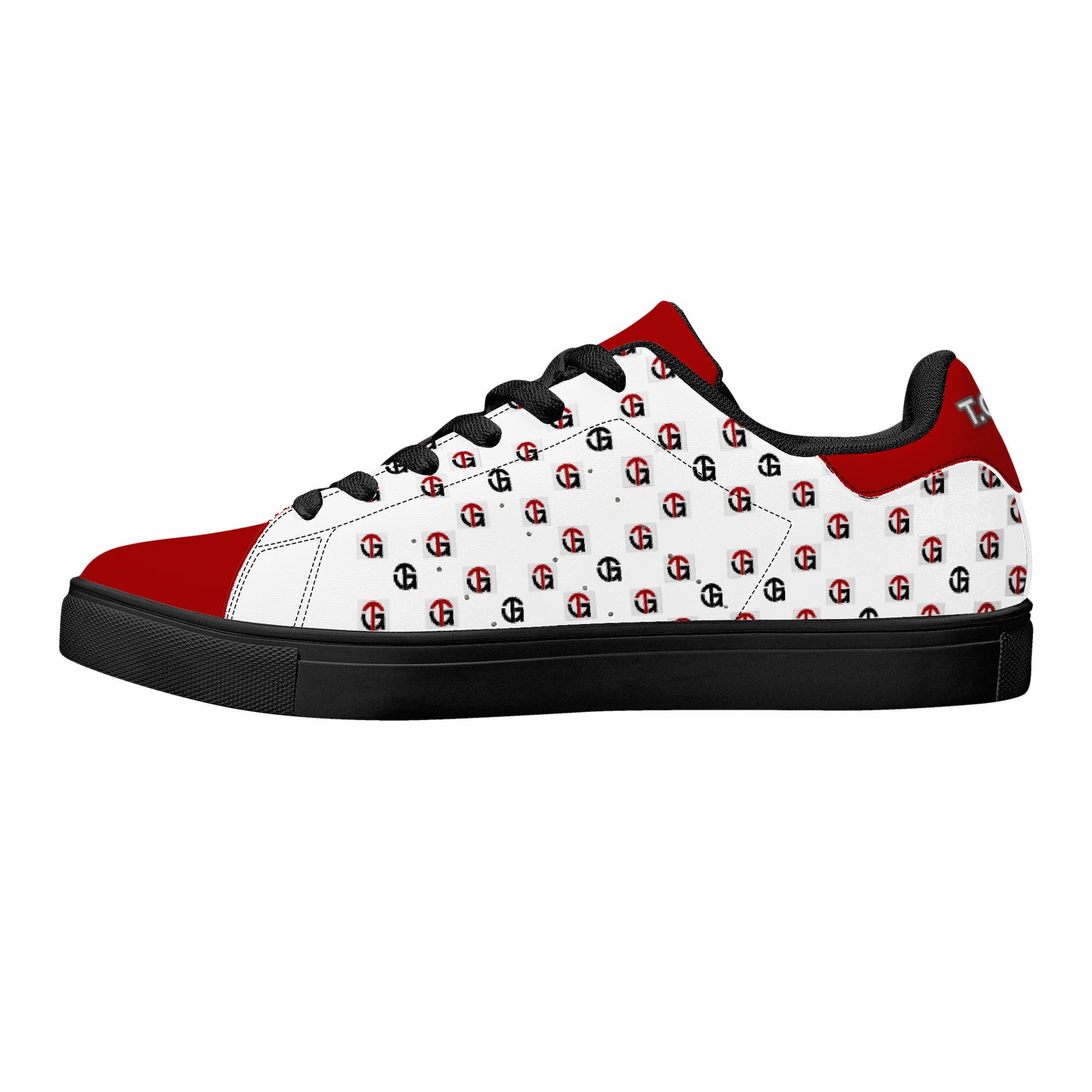 T.G. Red And White Logo Pattern Leather Sneakers